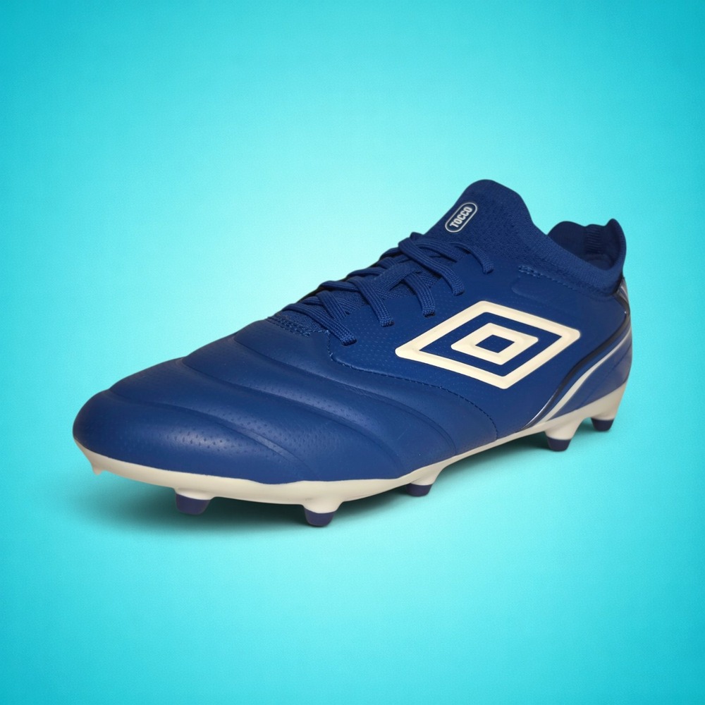 New Umbro Tocco V Premier FG Men's Blue & White Soccer Cleats, Size 7.5